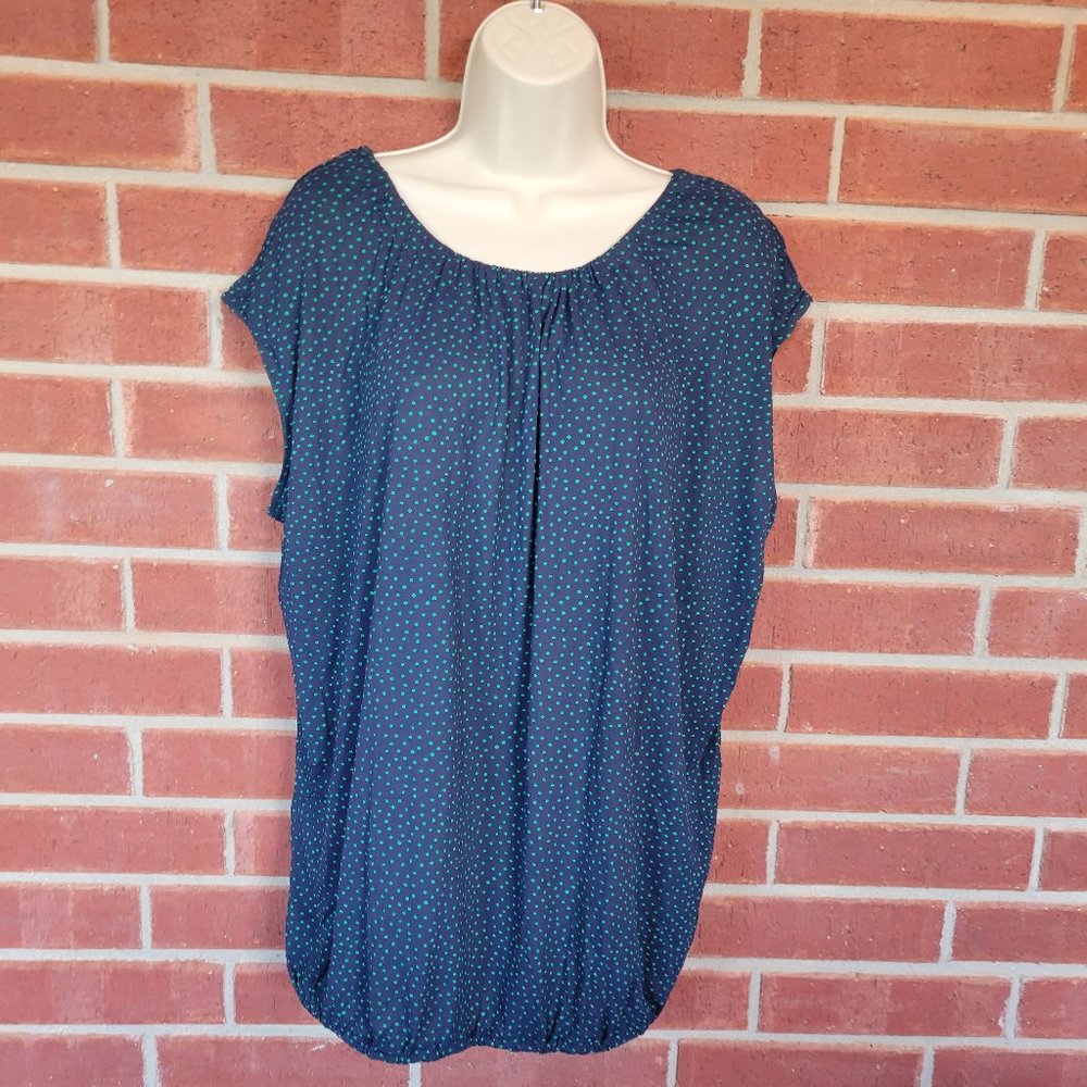 JW Style Large Navy Green Polka Dot Blouse # 193